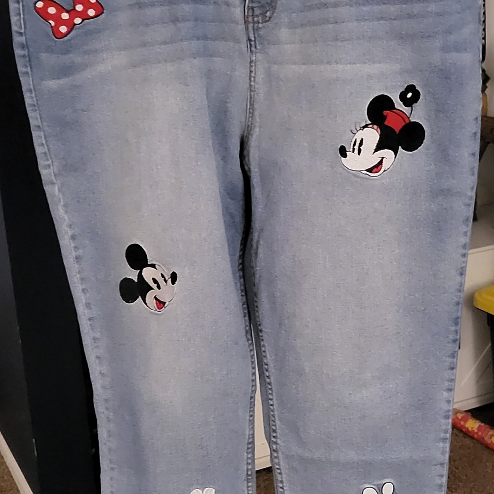 Disney Light Blue Jeans with Mickey and Minnie Mouse Patches